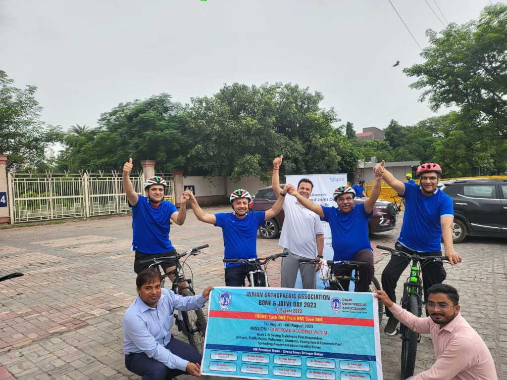 Cycling rally organised in association work Delhi Orthopedic Association on Bone & Joint Day at JLN stadium Delhi